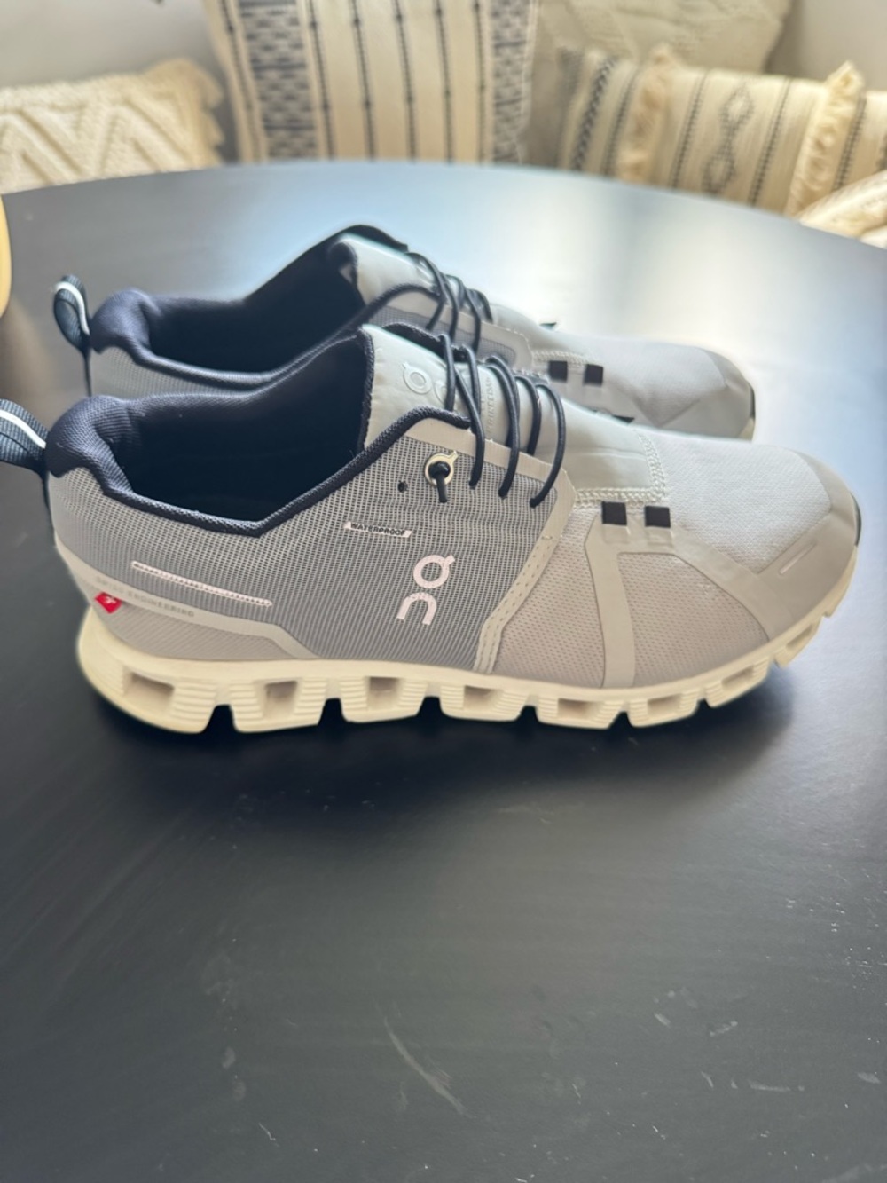 On Running Grey and White Womens Running Sneakers - waterproof